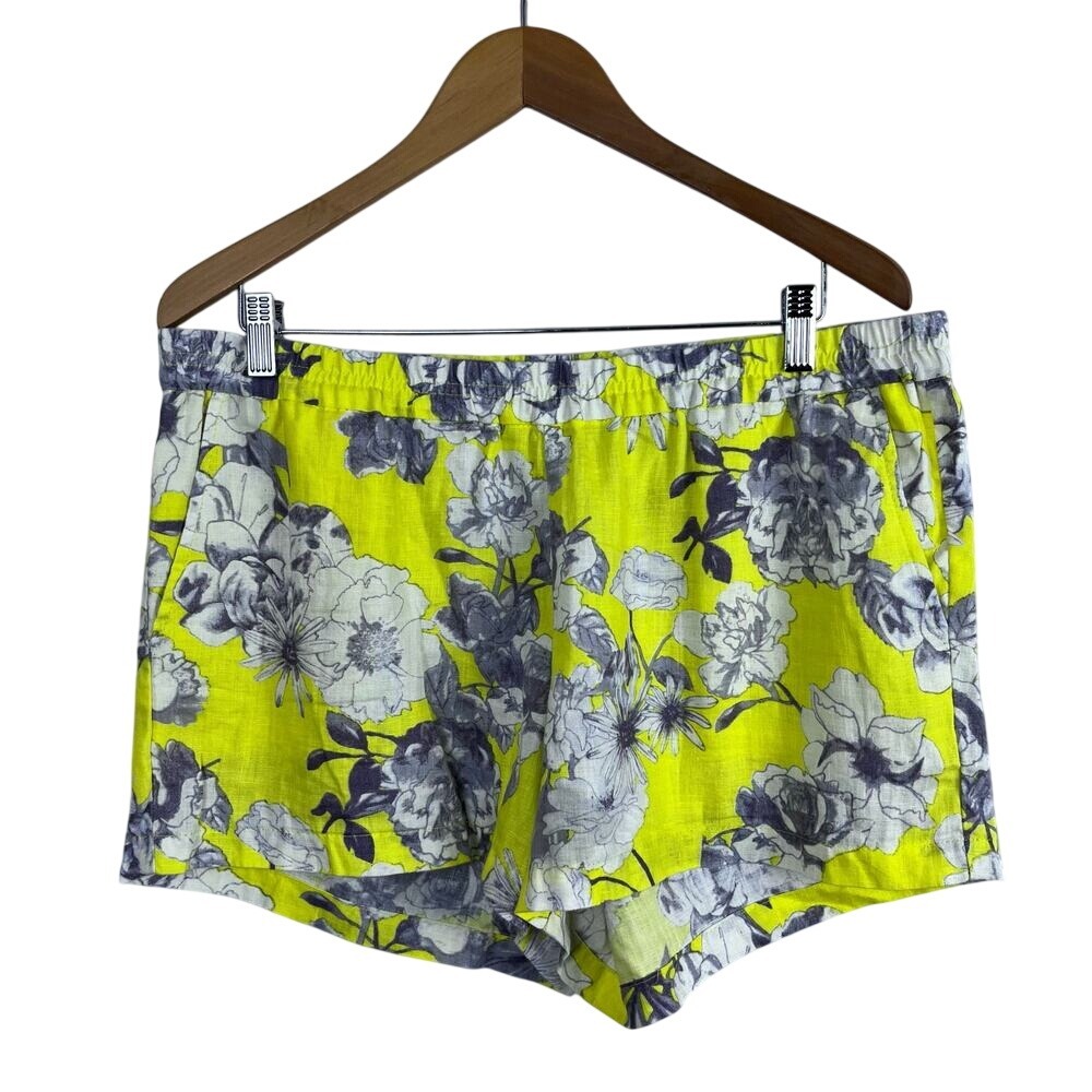 Kut from the Kloth Shorts Women's 14‎  Yellow Floral 100% Linen (M503)